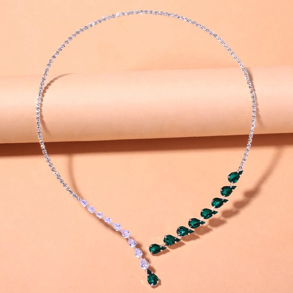 8 Other Reasons Silver And Green Asymmetrical Necklace 32$